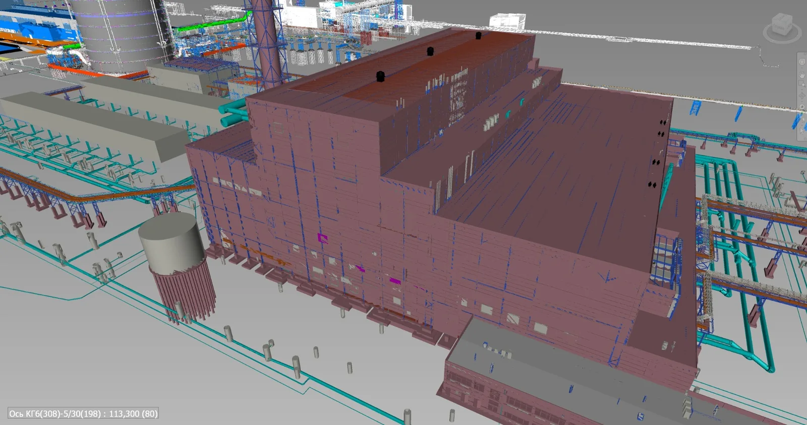 Multidiscipline BIM model of an industrial building and surrounding plant systems